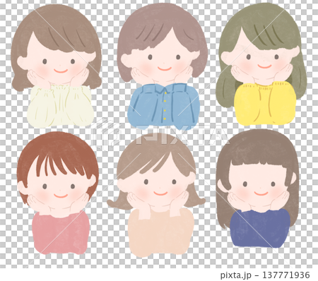 笑顔の若い女性の顔のイラストセット 137771936