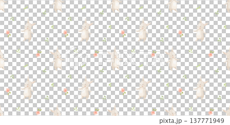 Seamless pattern with cute bunny and spring tiny flowers for nursery decor, and newborn fabric, hand drawn small illustrations 137771949
