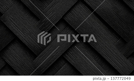 Dark geometric pattern creating a textured abstract background. Seamless black geometric pattern with overlapping chevron shapes forming a textured abstract background 137772049