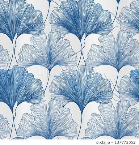 Blue ginkgo biloba leaf pattern background design. Seamless ginkgo biloba leaves creating a modern floral pattern Blue ginkgo biloba leaf pattern background design. Seamless ginkgo biloba leaves creating a modern floral pattern 137772052