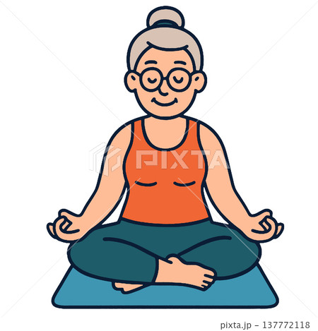 Senior woman yoga meditation relaxation fitness peaceful sitting mat Senior woman yoga meditation relaxation fitness peaceful sitting mat 137772118