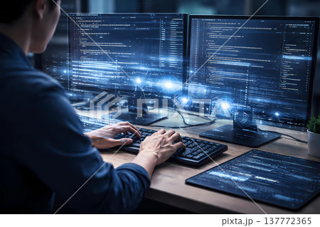 プログラミングする男性の後ろ姿 137772365