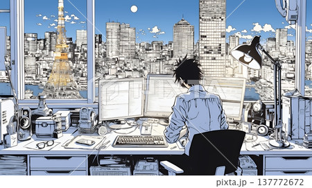 夜遅くまで残業するビジネスマン｜疲れた表情でパソコン作業をする会社員のビジネスイメージ