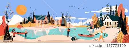 Lake cabin landscape outdoor adventure people canoeing autumn forest nature reflection sun birds trees colorful scenery website banner Lake cabin landscape outdoor adventure people canoeing autumn forest nature reflection sun birds trees colorful scenery website banner 137773199