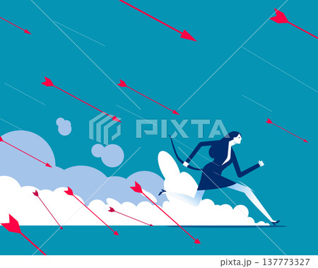 Investments lose. Frustrated businesswoman pierced by falling arrows 137773327