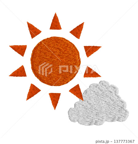 【雲から出てきた太陽】手刺繍イラスト素材 【雲から出てきた太陽】手刺繍イラスト素材 137773367