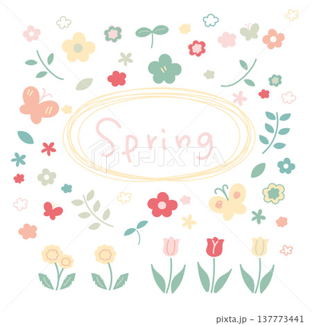 春のシンプルな自然花素材セット 137773441