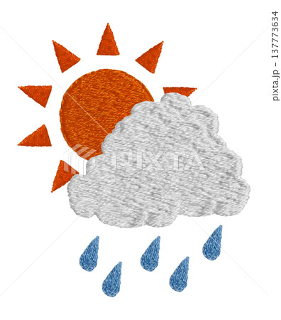 【太陽と雲と雨】手刺繍イラスト素材 【太陽と雲と雨】手刺繍イラスト素材 137773634