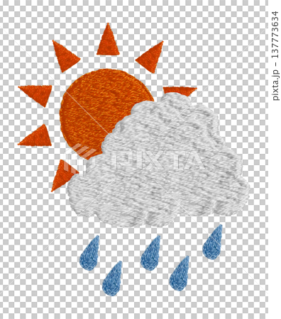 【太陽と雲と雨】手刺繍イラスト素材 【太陽と雲と雨】手刺繍イラスト素材 137773634
