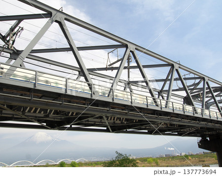 鉄橋を猛スピードで渡る新幹線 137773694