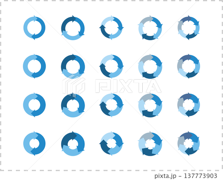 Illustration material: Cycle diagram, cycle arrow, blue, set of recycling icons. 137773903