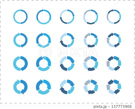Illustration material: Cycle diagram, cycle arrow, blue, set of recycling icons. Illustration material: Cycle diagram, cycle arrow, blue, set of recycling icons. 137773908
