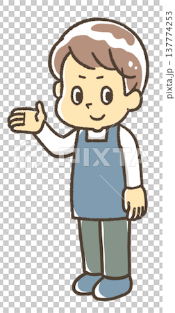 A man in an apron, full body. 137774253