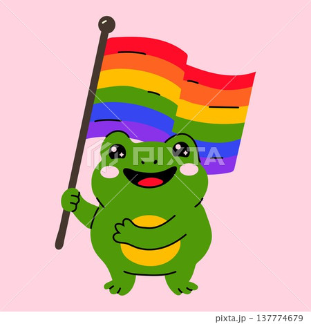 Cute Frog Holding Pride Rainbow Flag 137774679