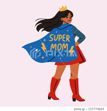 Empowered Super Mom Superhero Woman Illustration 137774685