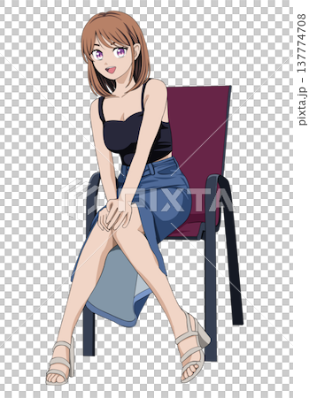 椅子に座る女性 137774708