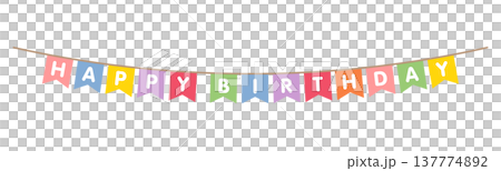 HAPPY BIRTHDAY 文字入りガーランドバナー｜横一列誕生日フラッグ 137774892