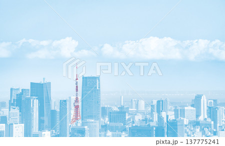 青い東京の風景に映える赤い東京タワー(看板、ロゴ等削除済み) 青い東京の風景に映える赤い東京タワー(看板、ロゴ等削除済み) 137775241