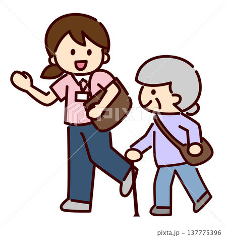 シンプル画　シニア女性に同行する女性 137775396
