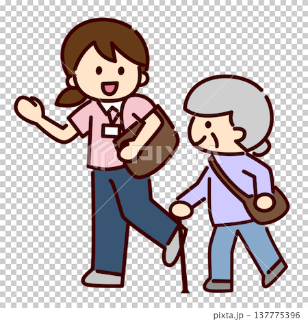 シンプル画　シニア女性に同行する女性 137775396