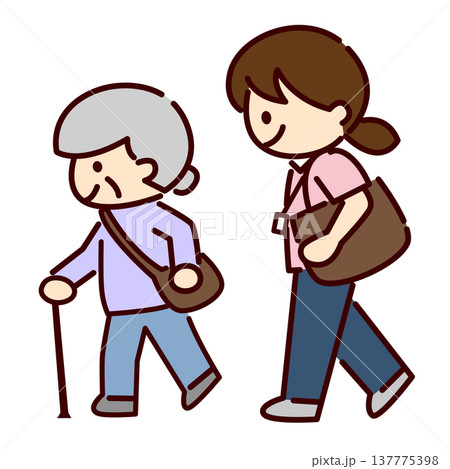 一緒に歩く女性たち女性　シンプル画 137775398