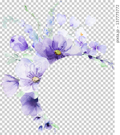 Round frame with watercolor light purple flowers, botanical border isolated illustration Round frame with watercolor light purple flowers, botanical border isolated illustration 137775772
