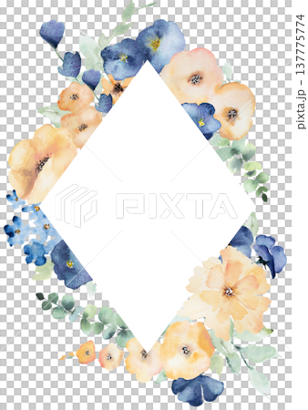 Watercolor floral frame with blue and yellow flowers, isolated illustration for wedding stationery Watercolor floral frame with blue and yellow flowers, isolated illustration for wedding stationery 137775774