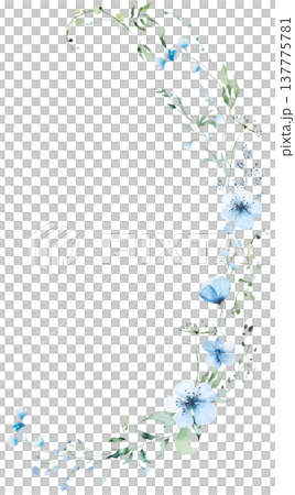 Round floral bouquet with blue watercolor wildflowers and leaves, hand drawn wedding illustration Round floral bouquet with blue watercolor wildflowers and leaves, hand drawn wedding illustration 137775781