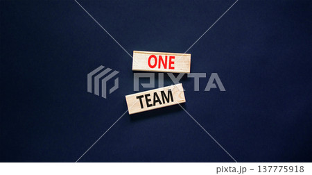 One team symbol. Concept word One team on beautiful wooden blocks. Beautiful black paper background. Business one team concept. Copy space. One team symbol. Concept word One team on beautiful wooden blocks. Beautiful black paper background. Business one team concept. Copy space. 137775918