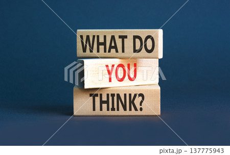 Support, help what do you think symbol. Concept words What do you think on beautiful wooden blocks. Beautiful grey background. Business what do you think concept. Copy space. 137775943