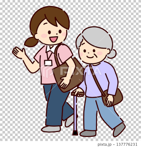 シニア女性に同行する女性 137776231