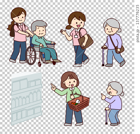 Elderly care service character set Elderly care service character set 137776235