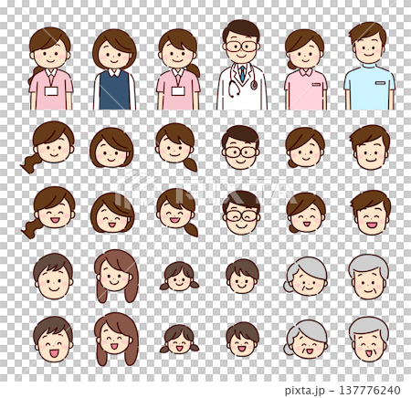 微笑的醫務工作者和家庭面孔套裝 微笑的醫務工作者和家庭面孔套裝 137776240