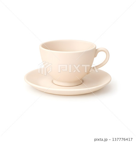 ティーカップとソーサー 3Dティータイムアイコン 白背景 137776417