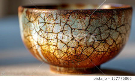 ひび割れ釉の陶器ボウルのアップ 137776866
