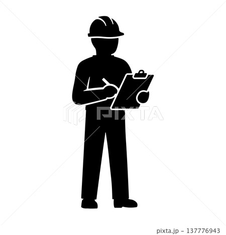 Black construction worker with clipboard icon, without background Black construction worker with clipboard icon, without background 137776943