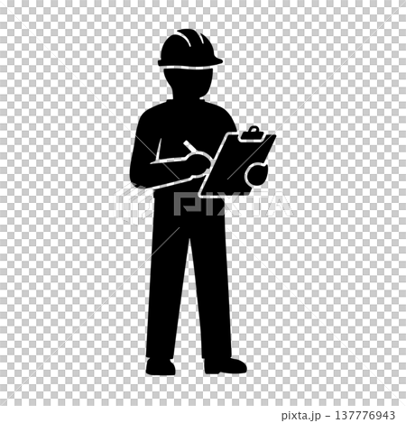 Black construction worker with clipboard icon, without background Black construction worker with clipboard icon, without background 137776943