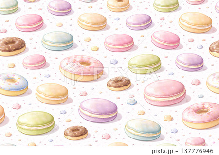 スイーツシリーズ：奥行きあるマカロンのパステルパターン 137776946