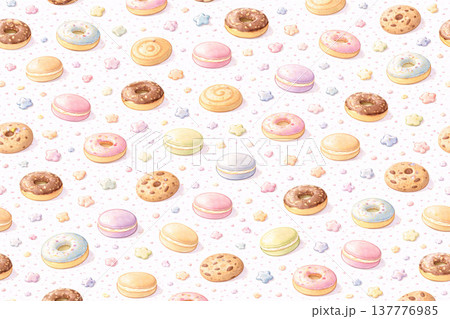 スイーツシリーズ:小さなドーナツが踊るポップな総柄 スイーツシリーズ:小さなドーナツが踊るポップな総柄 137776985