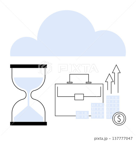 Time management, financial growth, business strategy, cloud technology, investment planning, data storage. Elements include hourglass, briefcase money stacks and cloud. Time management Time management, financial growth, business strategy, cloud technology, investment planning, data storage. Elements include hourglass, briefcase money stacks and cloud. Time management 137777047