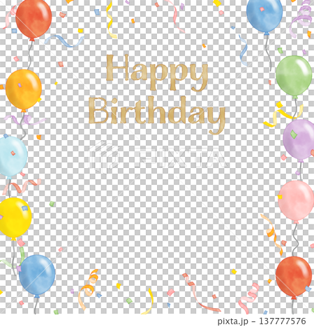 Watercolor-style Happy Birthday frame with garland and confetti Watercolor-style Happy Birthday frame with garland and confetti 137777576