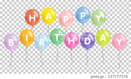 水彩風格的彩色氣球,上面寫著「生日快樂」字樣 水彩風格的彩色氣球,上面寫著「生日快樂」字樣 137777578