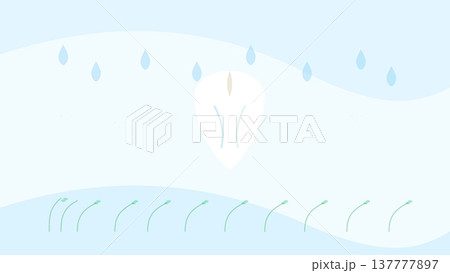 Minimal light blue abstract background with central garlic clove shape and falling water drops over soft flowing waves design Minimal light blue abstract background with central garlic clove shape and falling water drops over soft flowing waves design 137777897
