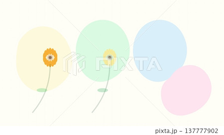 Soft pastel circular background with two large stylized flowers on long curved stems minimal decorative botanical design 137777902