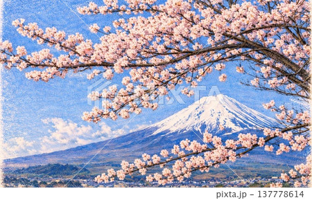 満開の桜と富士山の春の風景イラスト 137778614