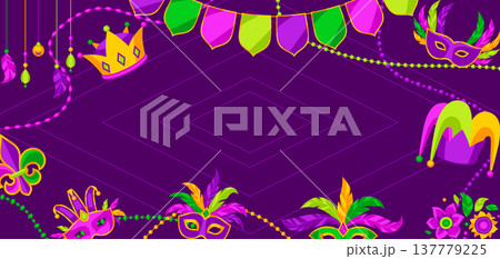 Mardi Gras party background. Carnival illustration for traditional holiday or festival. Mardi Gras party background. Carnival illustration for traditional holiday or festival. 137779225