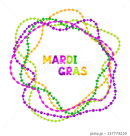 Mardi Gras party background with beads. Carnival illustration for traditional holiday or festival. Mardi Gras party background with beads. Carnival illustration for traditional holiday or festival. 137779229