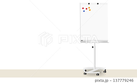 Clean office illustration of a mobile whiteboard stand with colored magnets, presenting a simple workspace tool for planning, teaching, and collaboration Clean office illustration of a mobile whiteboard stand with colored magnets, presenting a simple workspace tool for planning, teaching, and collaboration 137779246