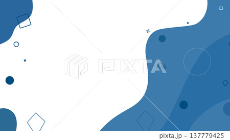 Abstract blue organic shapes with smooth curves and floating geometric elements on white background, modern minimal layout for branding and presentations 137779425