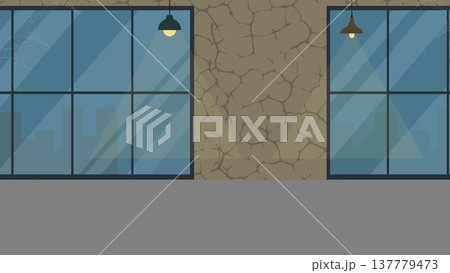 Industrial Loft Interior With Large Windows Brick Wall And Hanging Lights Industrial Loft Interior With Large Windows Brick Wall And Hanging Lights 137779473